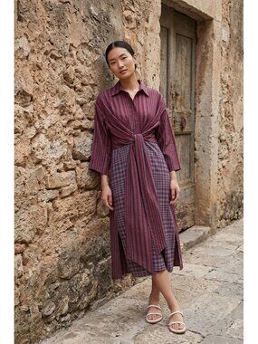 NWT Rujuta Sheth Alexandra in Beacon Stripe X Chex Cotton Shirt Dress XS/S